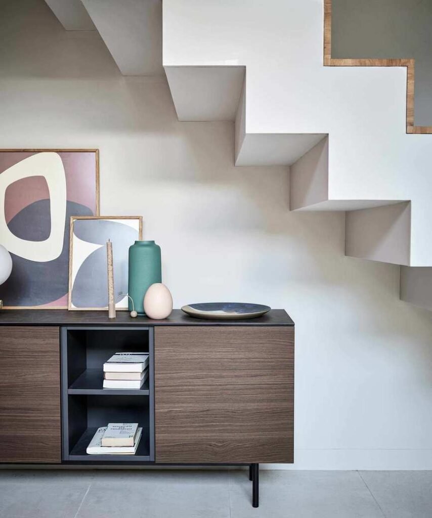 Storage baskets under staircase
