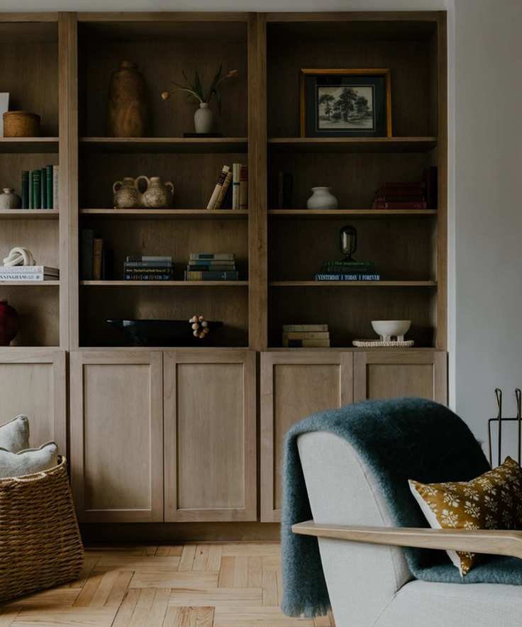 wood joinery with objets displayed artfully