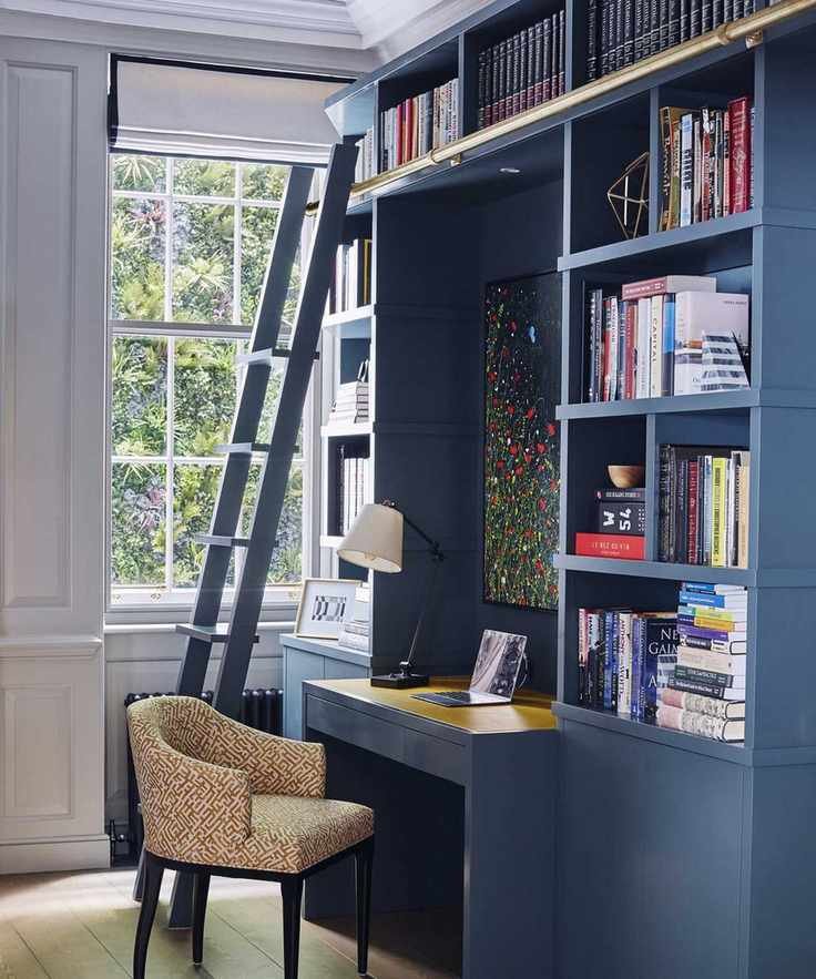 Custom built-in shelves in alcove